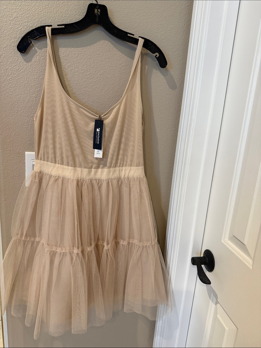 Alice and Olivia Beige Tulle Tiered Mini Dress
